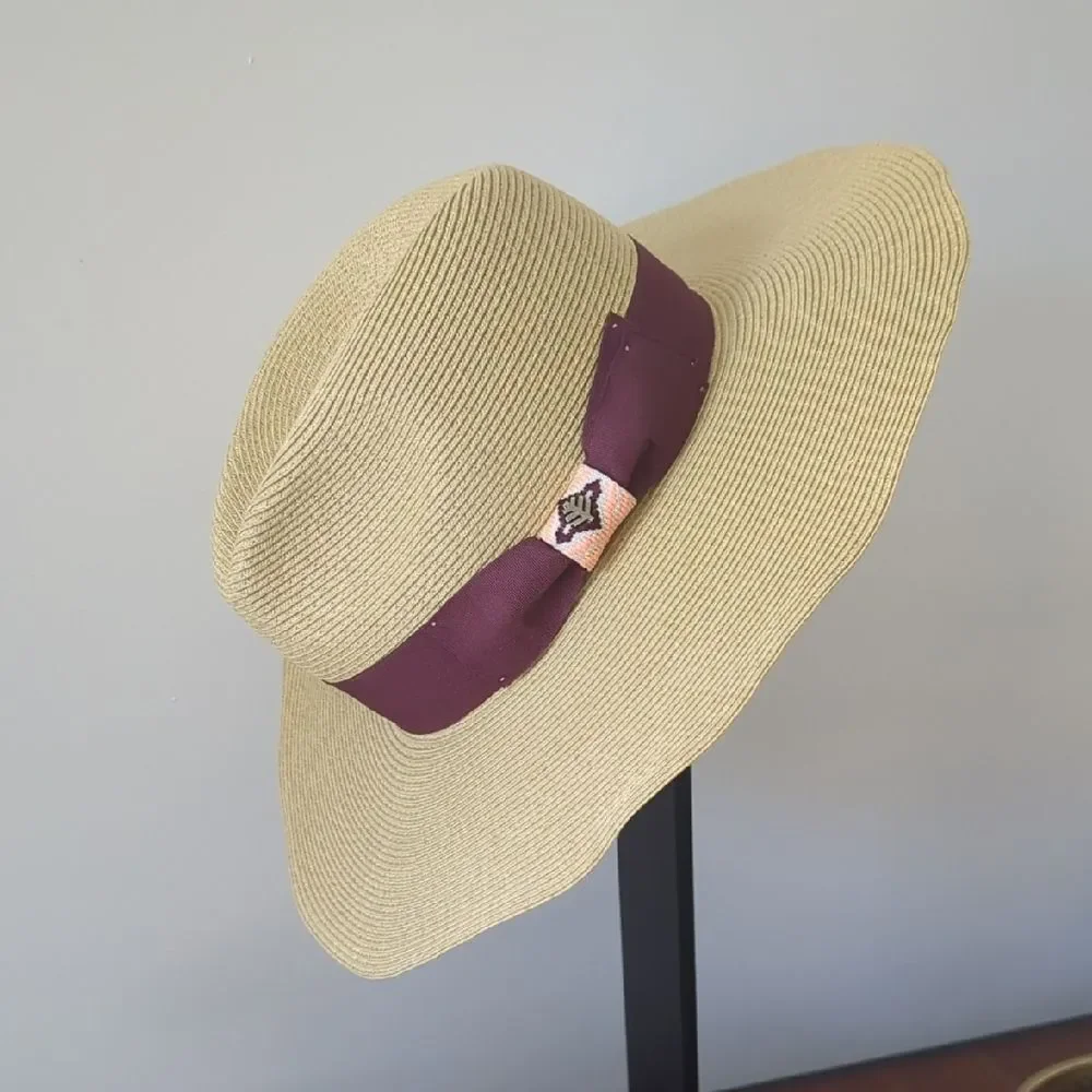 Coolibar Tan Sun Hat with Purple Band